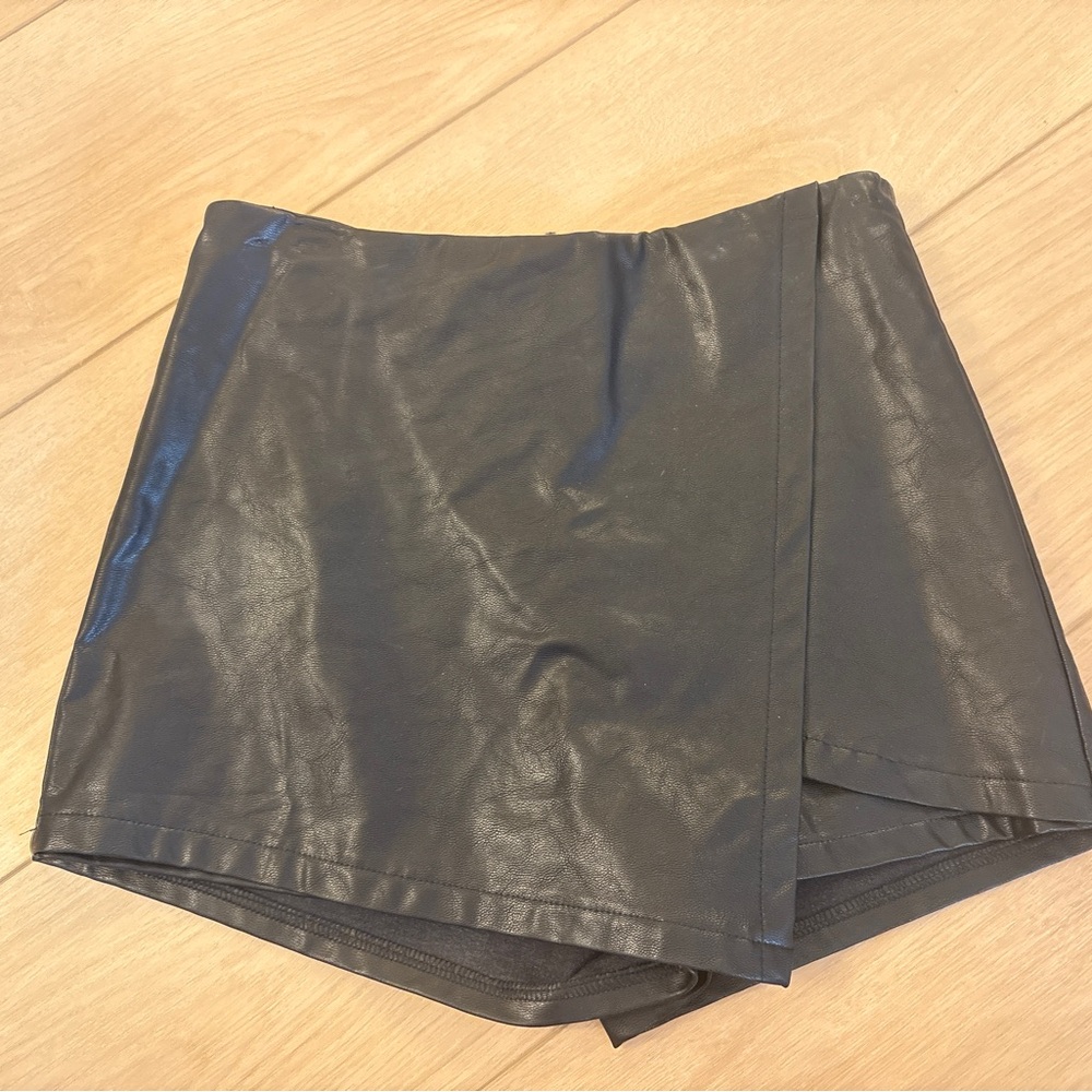 The Impeccable Pig Black Faux Leather Wrap Skort